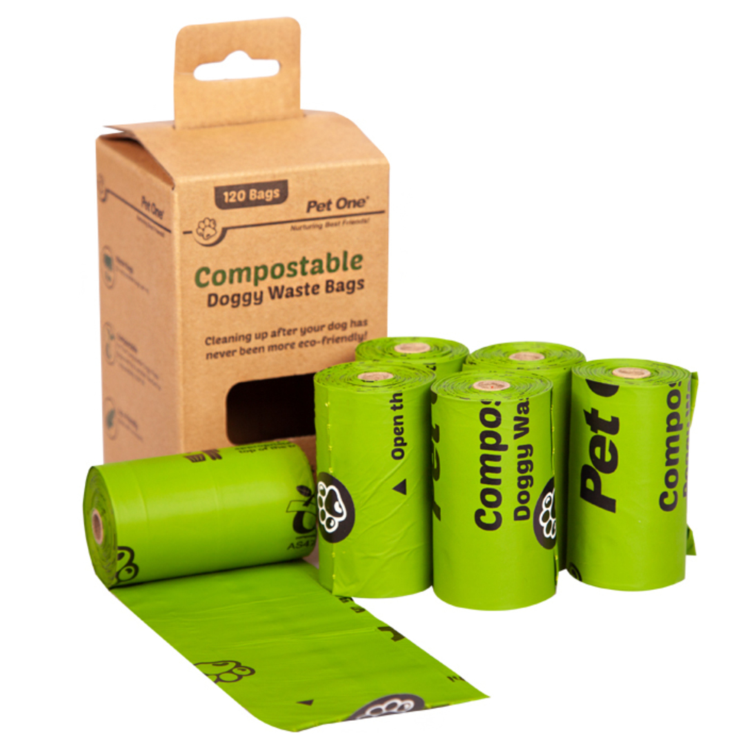 Pet One Doggy Waste Bags Compostable 6 Rolls X 20 Bags Per Roll image 0