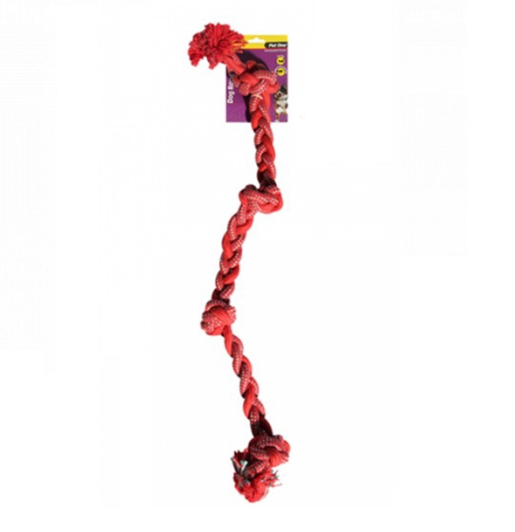 Dog Toy Braided Rope with 4 Knots Red/Blue 90cm image 0