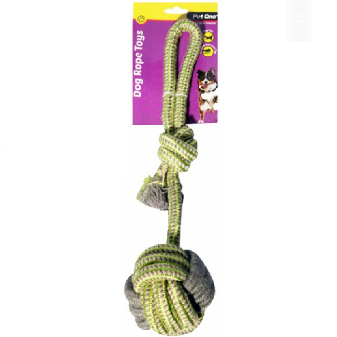 Dog Toy Tug Rope 10cm Ball With Knot Green/Grey 40cm image 0
