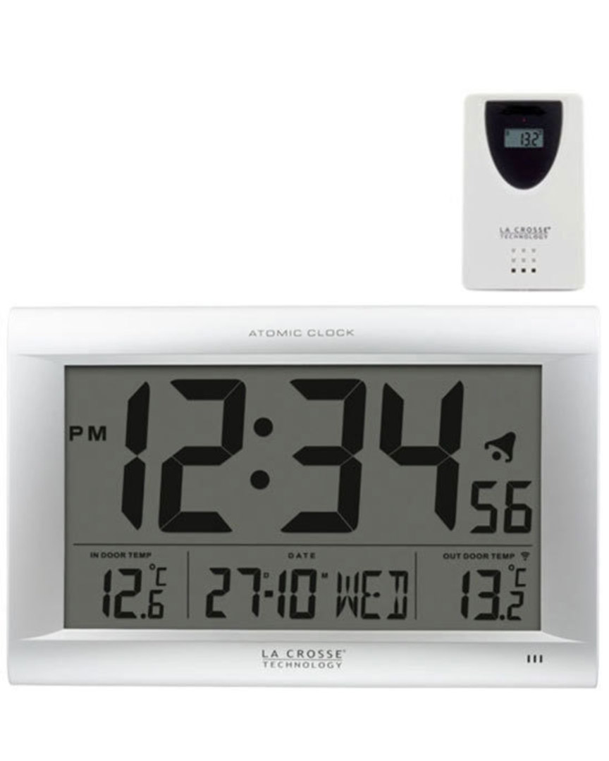 513-1311OTN La Crosse large 40cm x 28cm Digital Wall Clock with Outdoor Temperature image 0