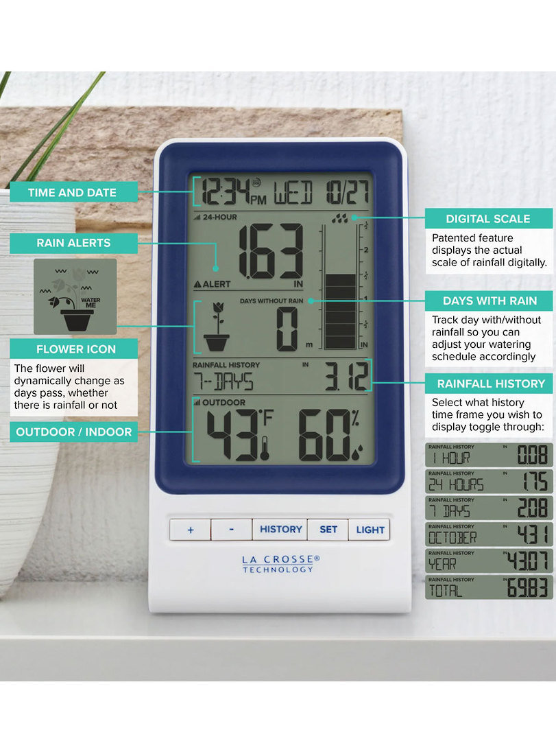 724-1415BL Ver2 Digital Rain Gauge with Temperature and Humidity image 3