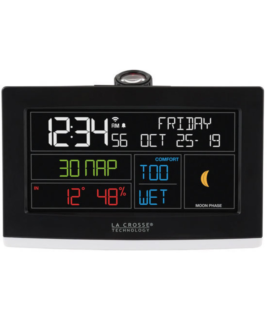 New LA CROSSE TECHNOLOGY Wi-Fi Projection Alarm Clock with AccuWeather C82929 