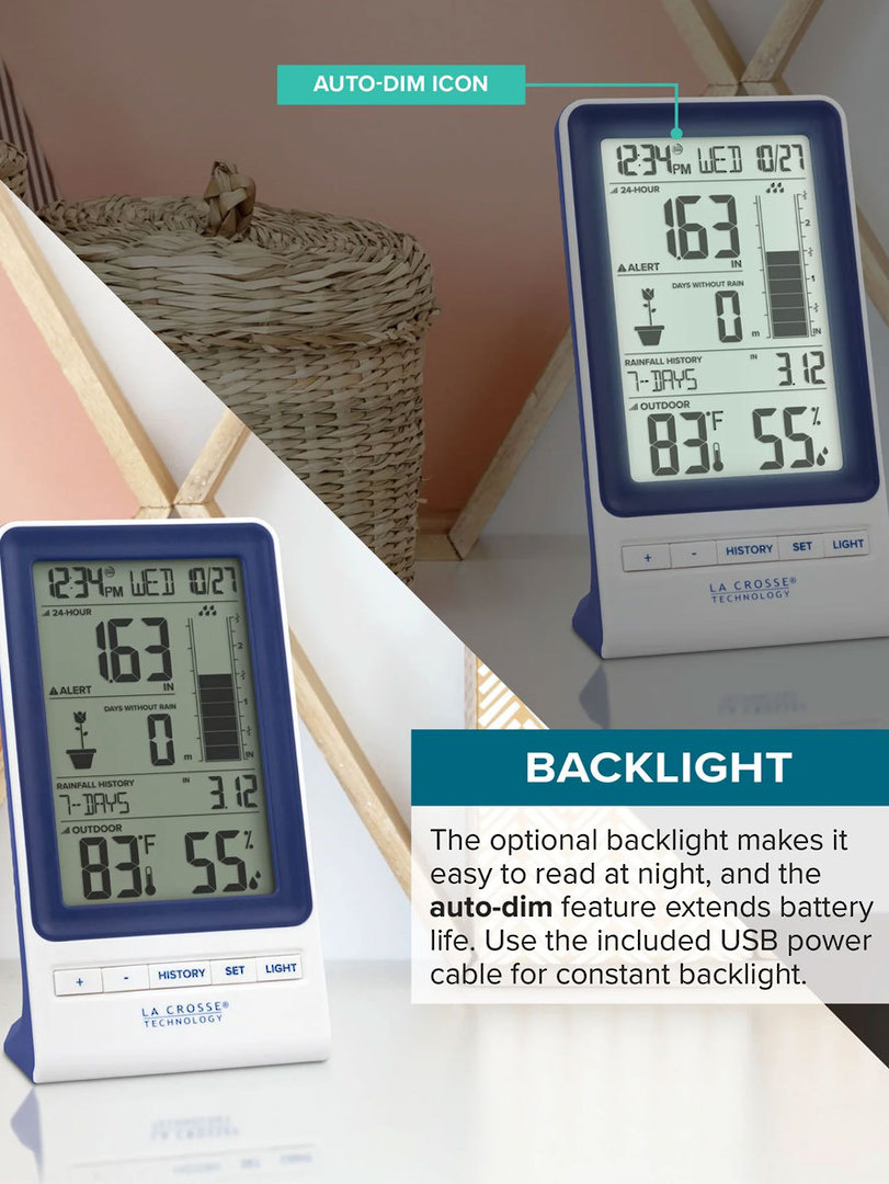 724-1415BL Ver2 Digital Rain Gauge with Temperature and Humidity image 1