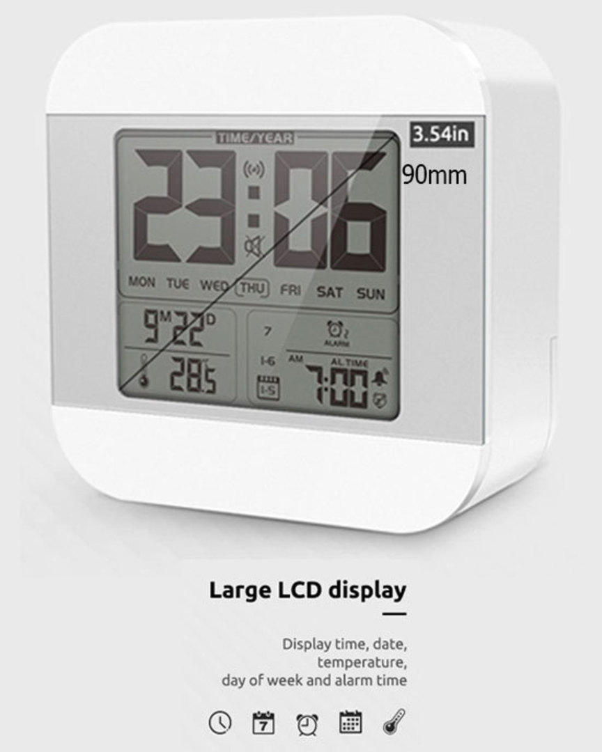 Smart Talking Clock Time and Temperature Speaking (White Colour) image 0