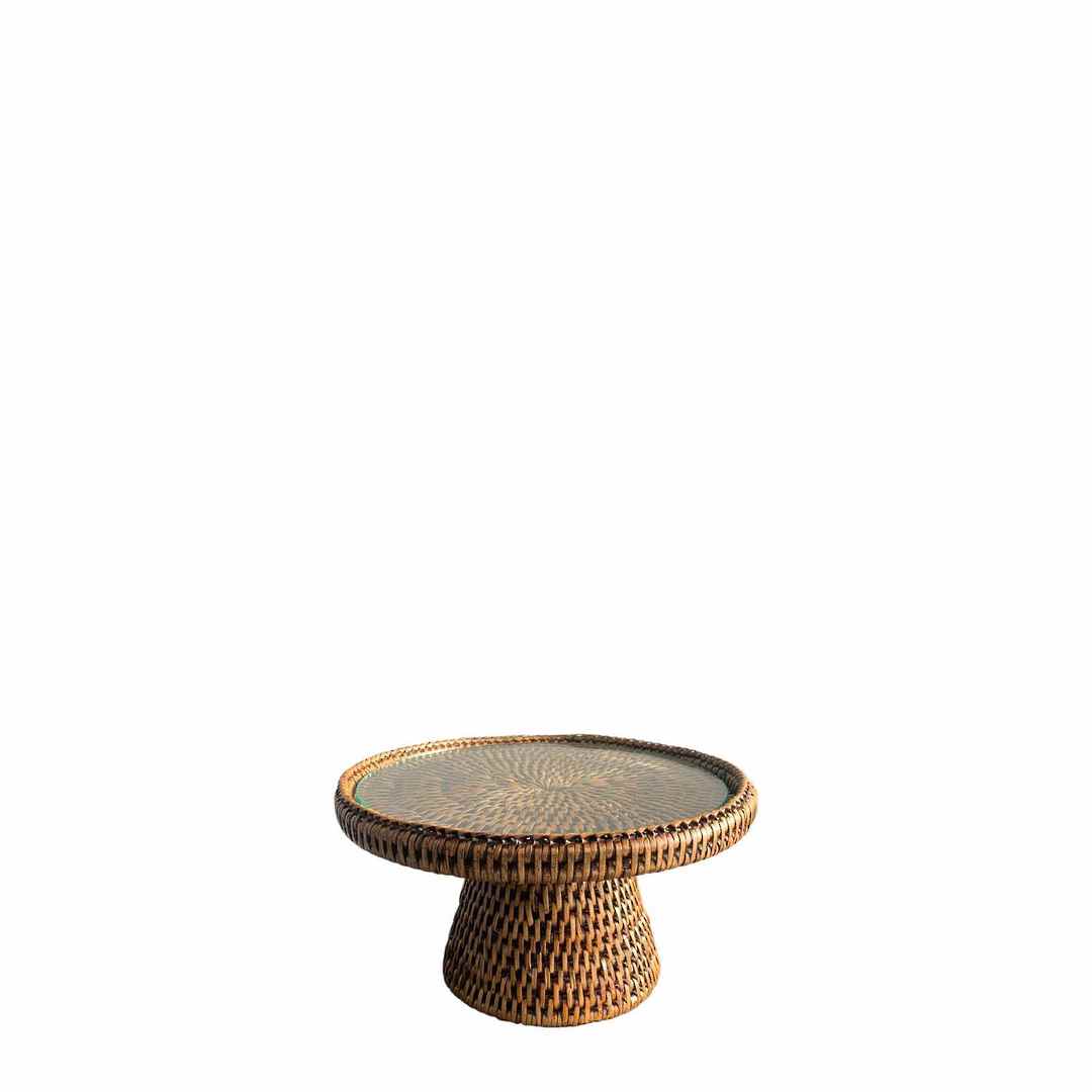 RATTAN STAND SMALL WITH GLASS PLATE image 0