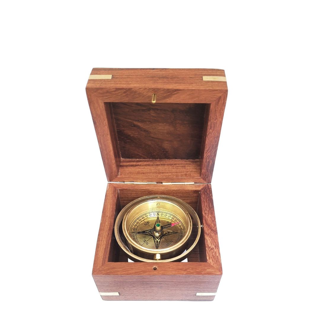 COMPASS GIMBALED IN WOOD BOX image 0