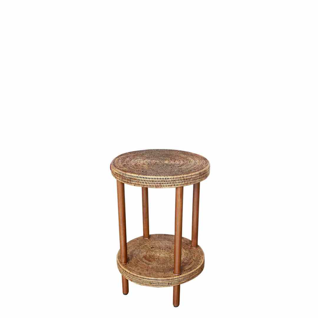 2 TIER ROUND SIDE TABLE RATTAN image 0