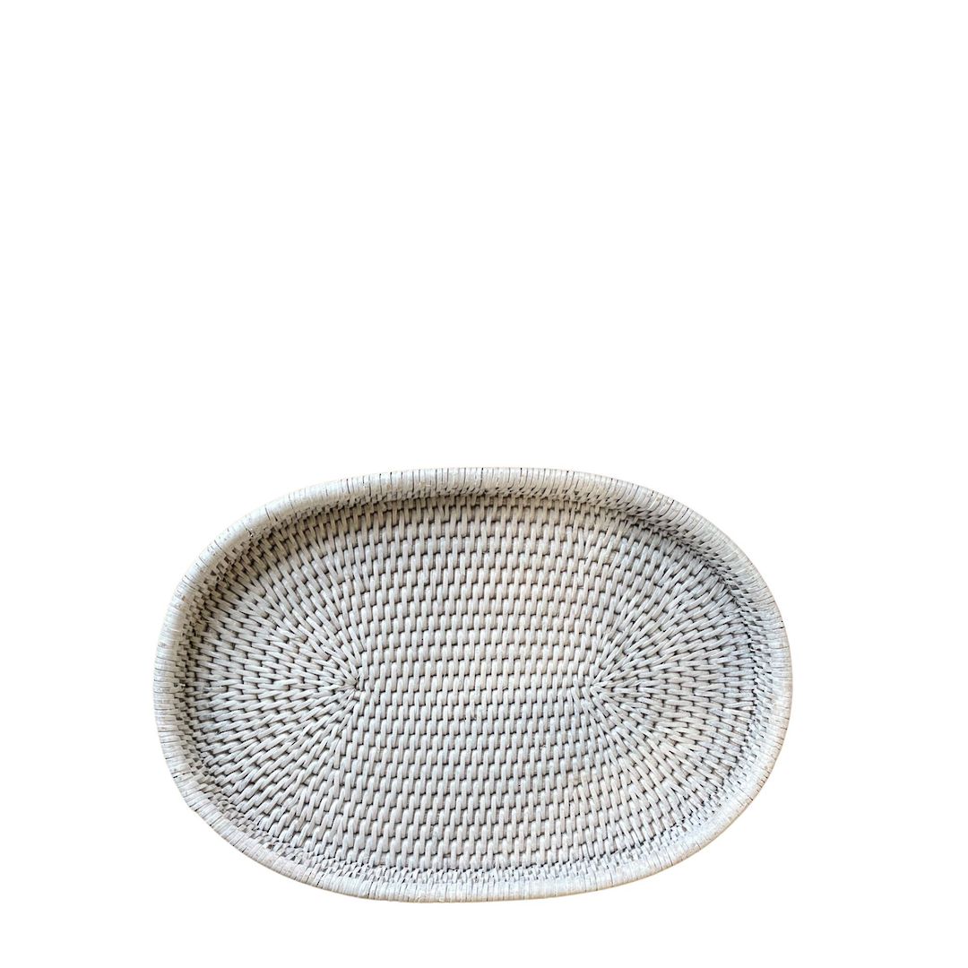 RATTAN OVAL TRAY WHITE MED image 0
