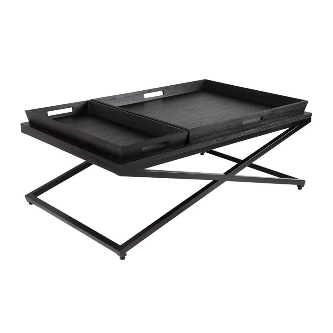 CHICAGO COFFEE TABLE BLACK WITH CROSSED METAL FRAME image 2