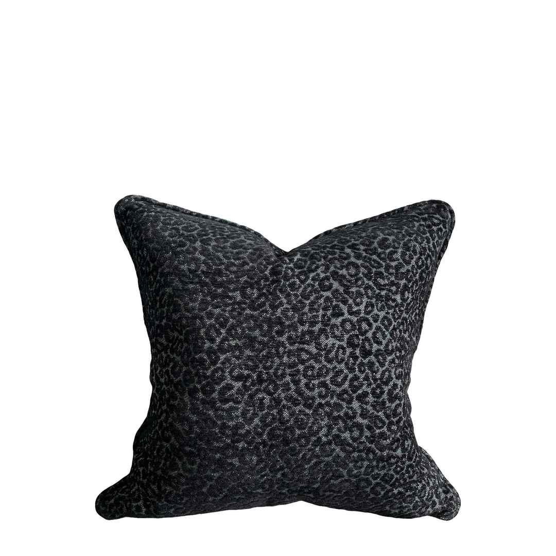 BLACK LEOPARD DESIGN CUSHION COVER WITH SELF PIPING image 0