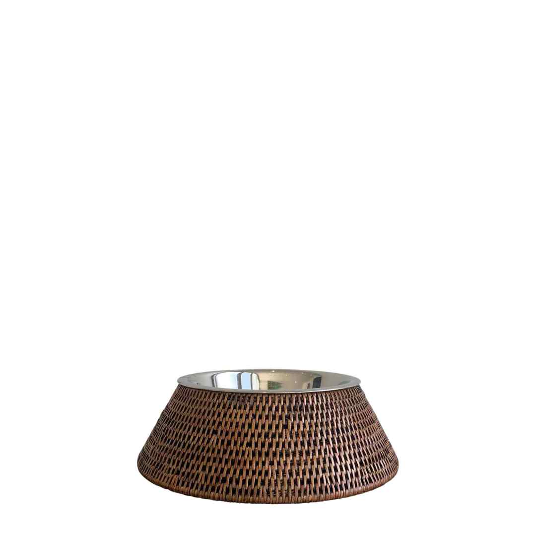 PET FOOD/WATER BOWL WITH RATTAN SLEEVE image 0