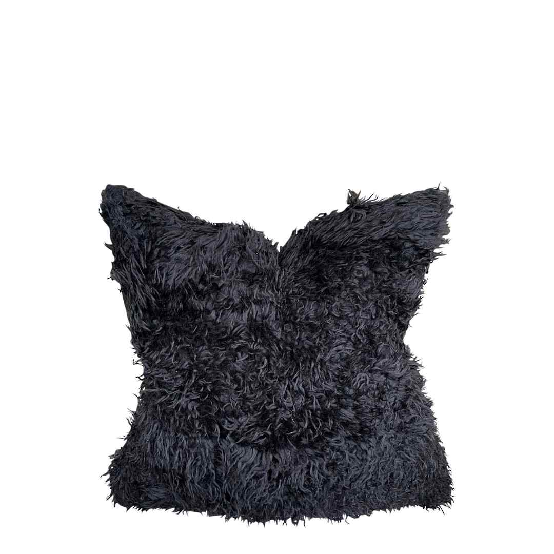 BLACK FLUFFY WOOL CUSHION COVER image 0