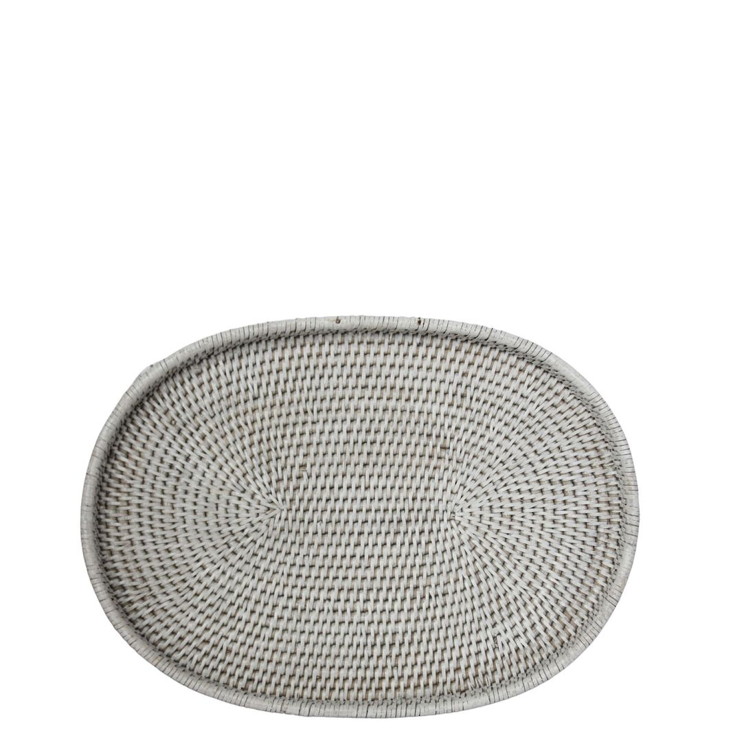 RATTAN OVAL TRAY WHITE LGE image 0