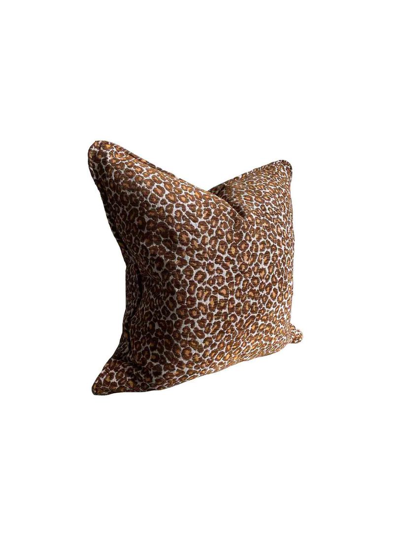 NATURAL LEOPARD DESIGN CUSHION COVER WITH SELF PIPING image 1