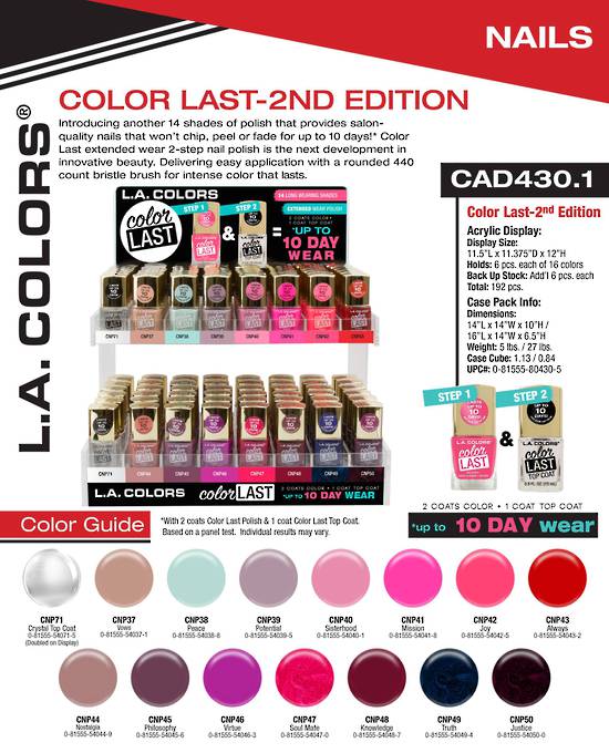 LA Colors - Color Last Nail Polish Display - 192pcs