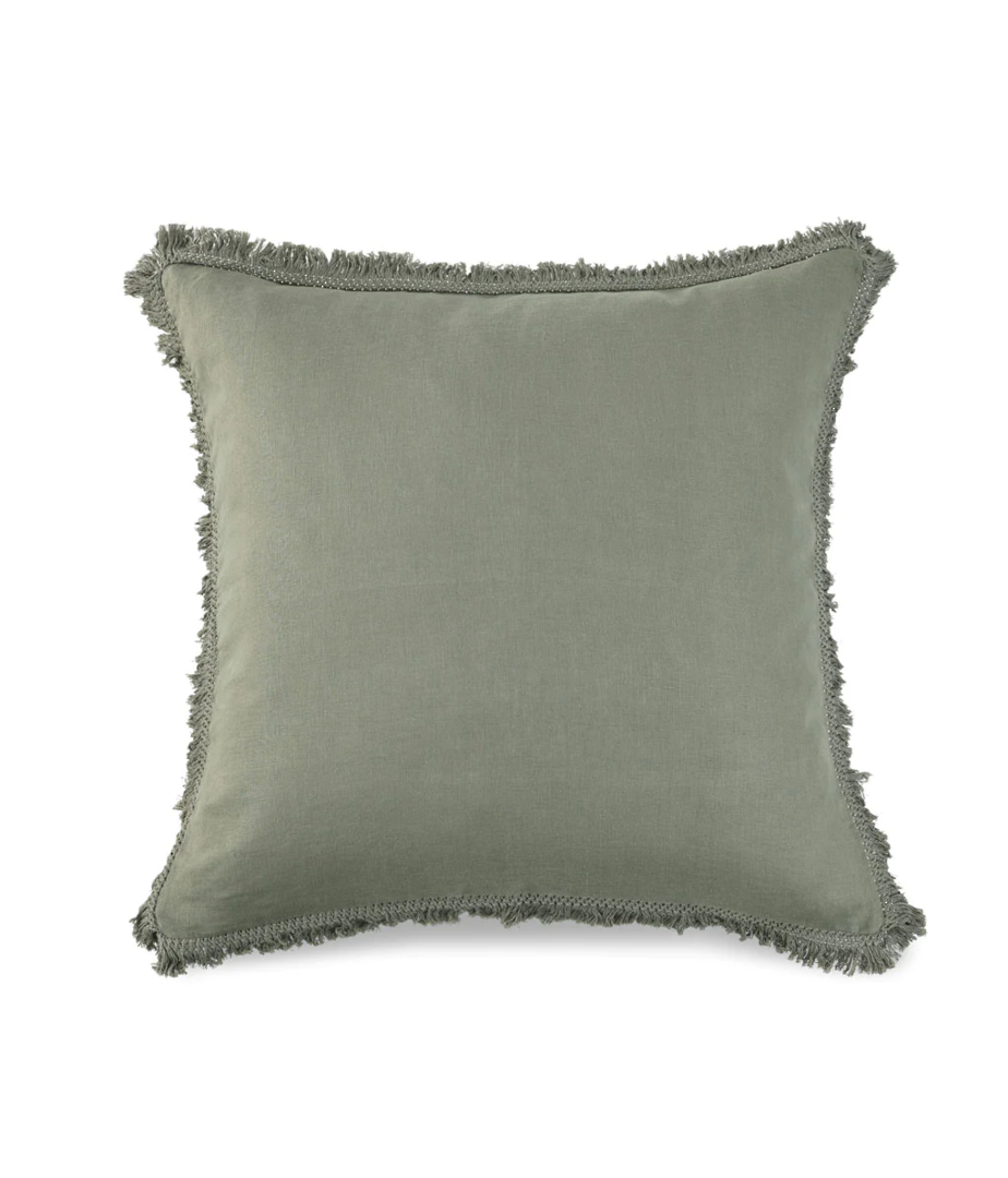 MM Linen - Laundered Linen Duvet Cover Set -  (Lodge and Tassel Pillowcases and Euros Sold Separately) - Olive image 2