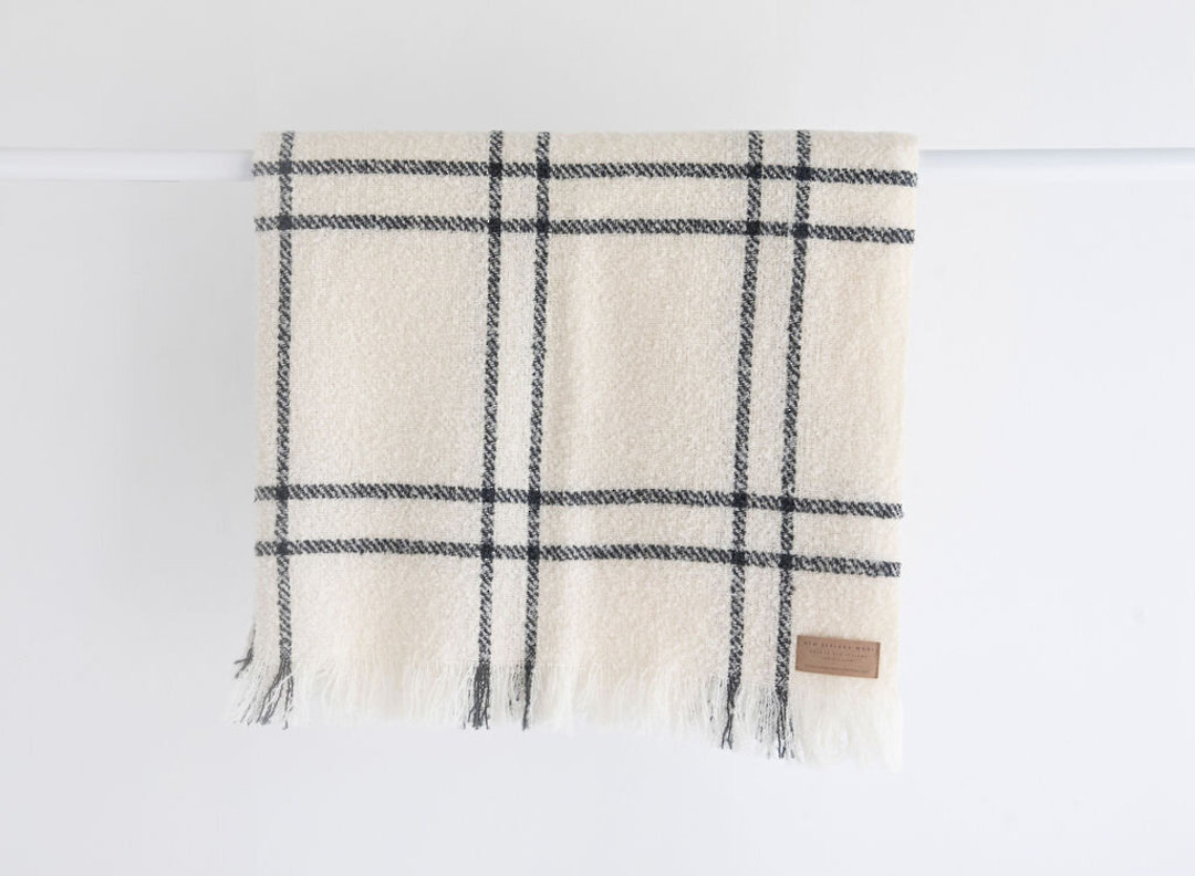New Zealand Made - Wool Twill - Windermere Throw - Window Check Cream image 1