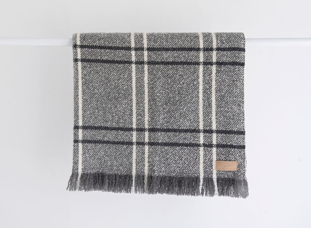 New Zealand Made - Wool Twill - Windermere Throw - Window Check Grey image 1