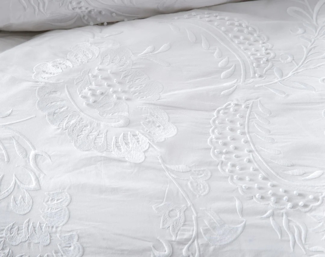 French Country- Embelli Embroidered  Duvet Cover - Standard Pillowcases - Eurocases - White image 1