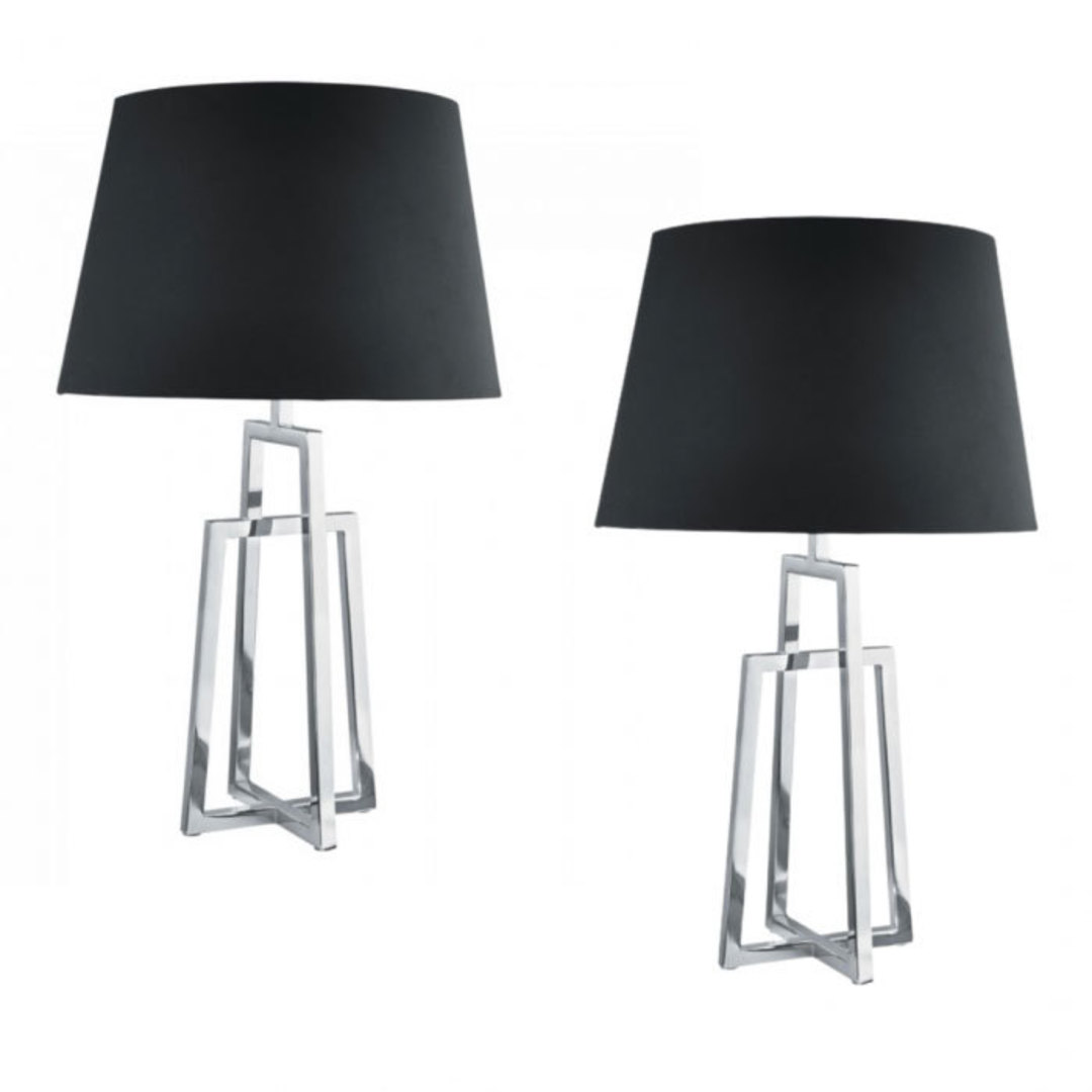 Pair of Black Shade Table Lamps image 0