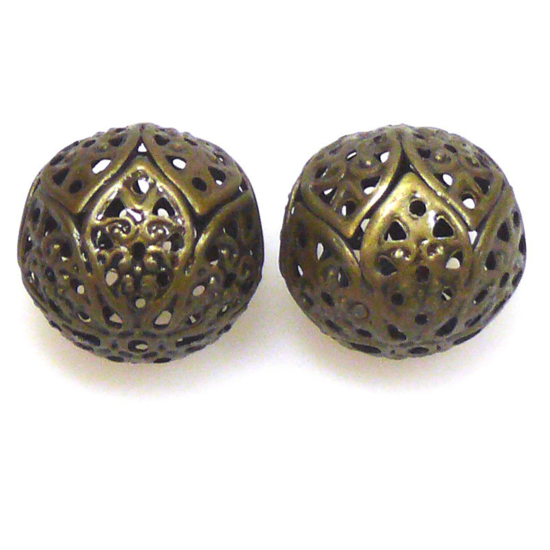 Metal Bead, large open brass ball image 0