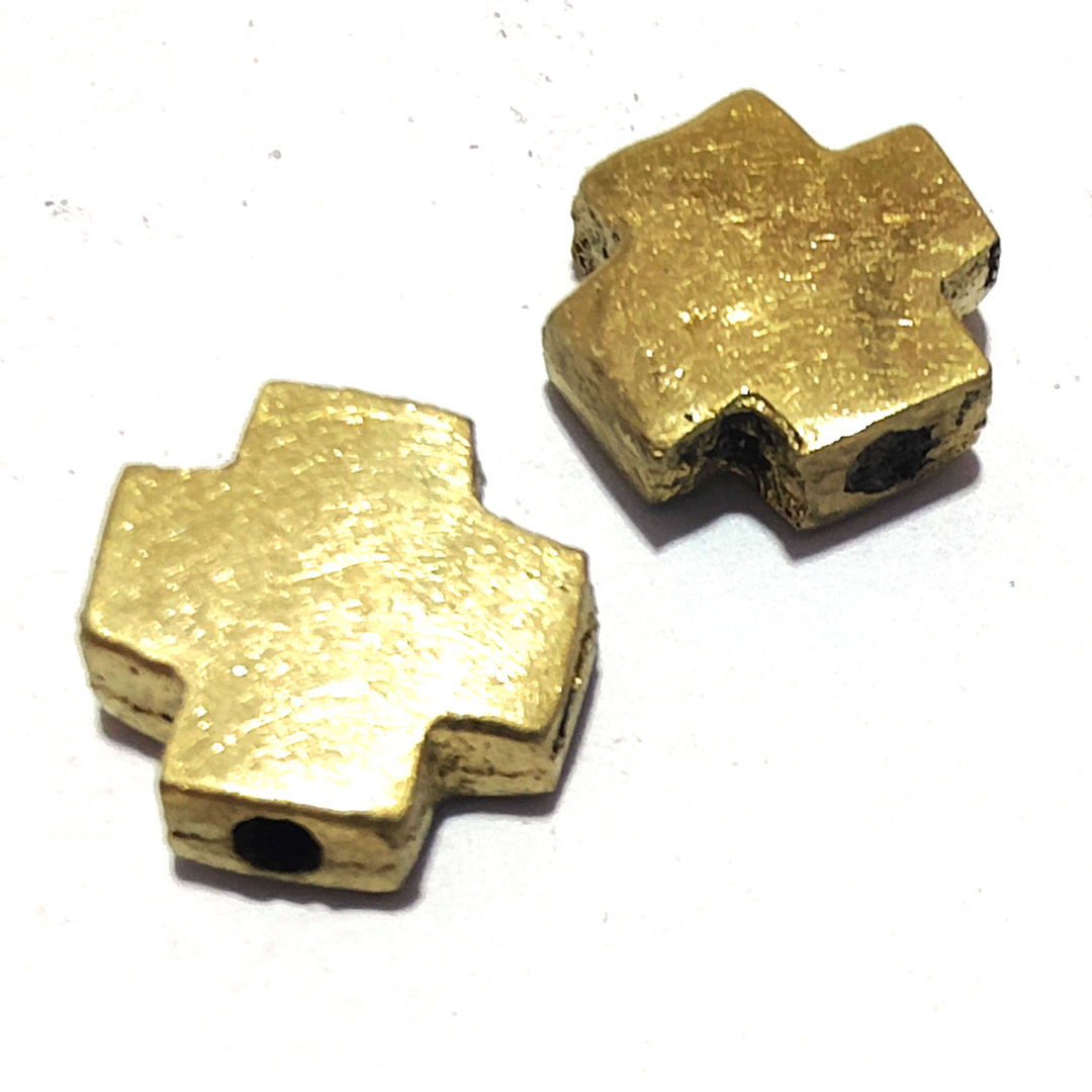 Indian Metal Bead 24: Solid Brass Cross (11mm) image 0
