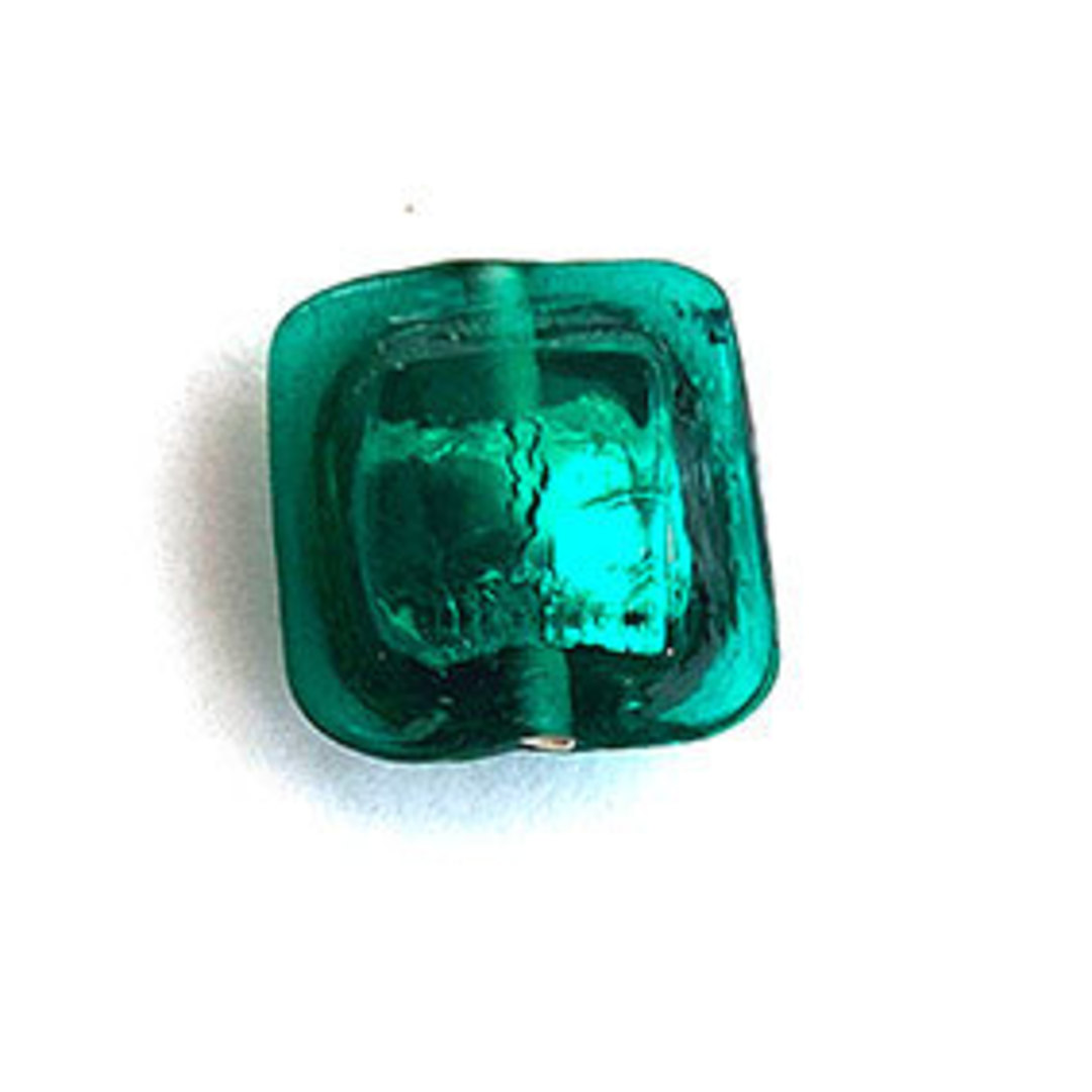 Czech Lampwork Square Bubble (16mm): Teal, silver lined image 0