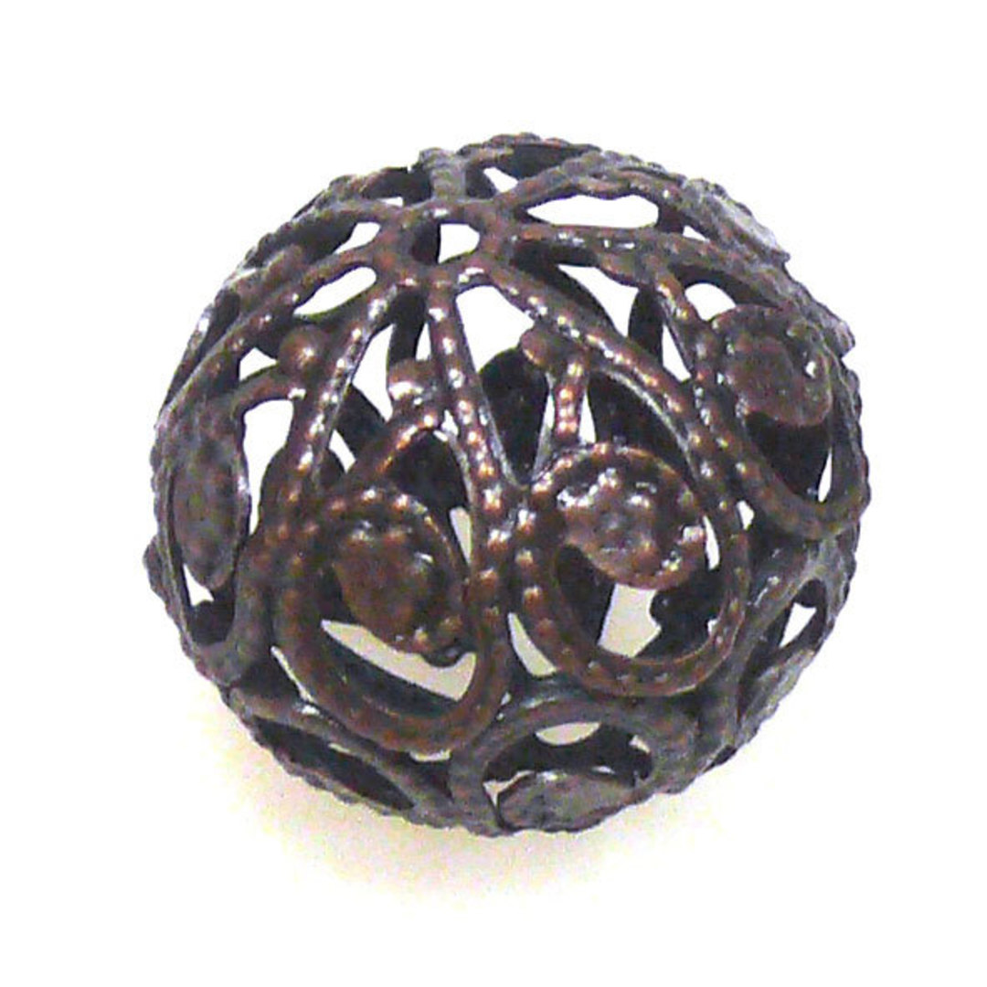 Metal Bead, large open copper filigree ball image 0