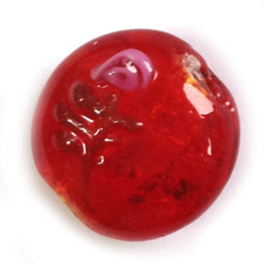 Chinese Lampwork Cushion (20mm): Transparent red, silver foil center, flower and leaf design image 0
