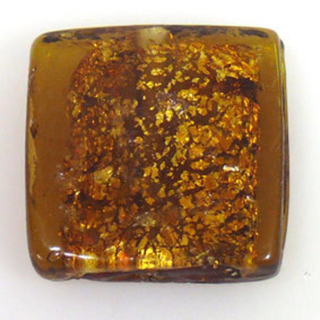 Indian Lampwork Foiled Square: Goldy - approx. 26mm (10mm thick) image 0