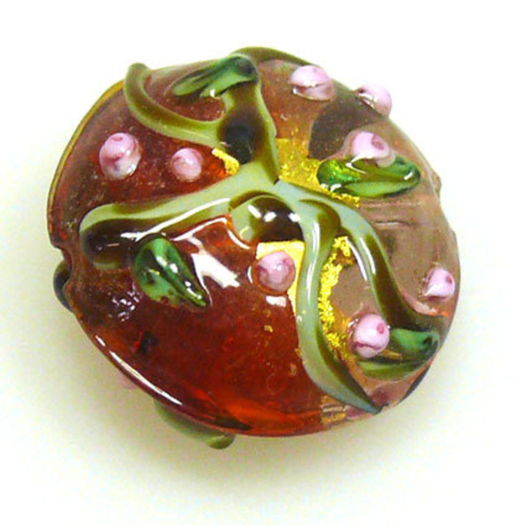 Chinese Lampwork Cushion (20mm): Transparent Amber with raised flowers and vines image 0