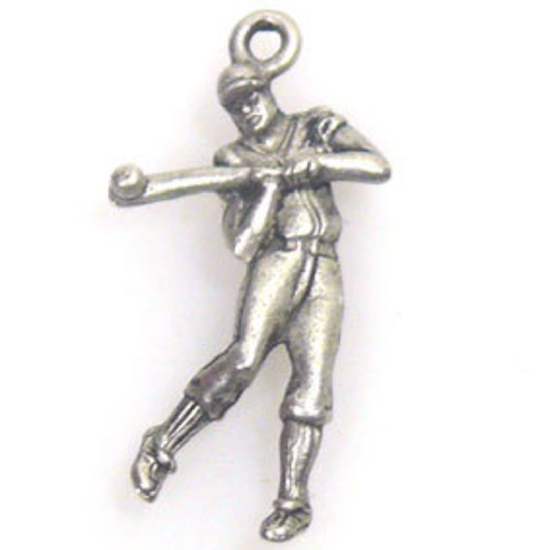Pewter Charm 22: Man batting ball - antique silver image 0