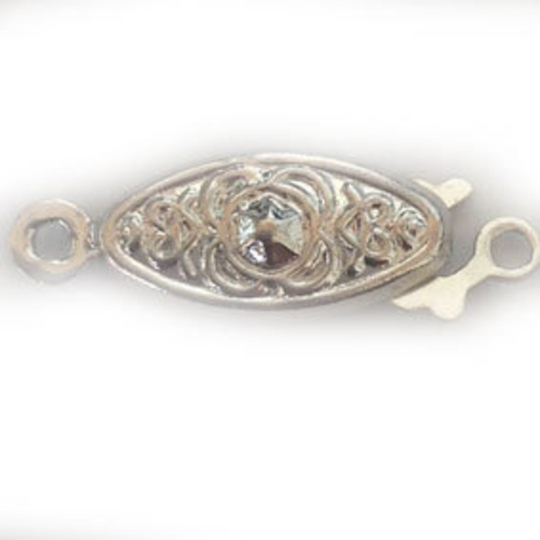 Fish Clasp: Imprinted design with flower, antique silver. image 0