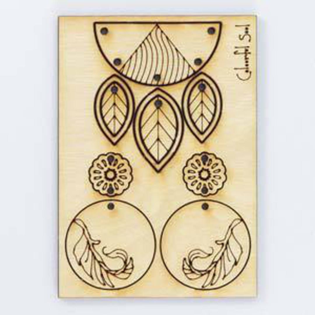 Wooden Jewellery Pop Out 004: Bohemian Feathers Panel (6.8 x 9.6cm) image 1