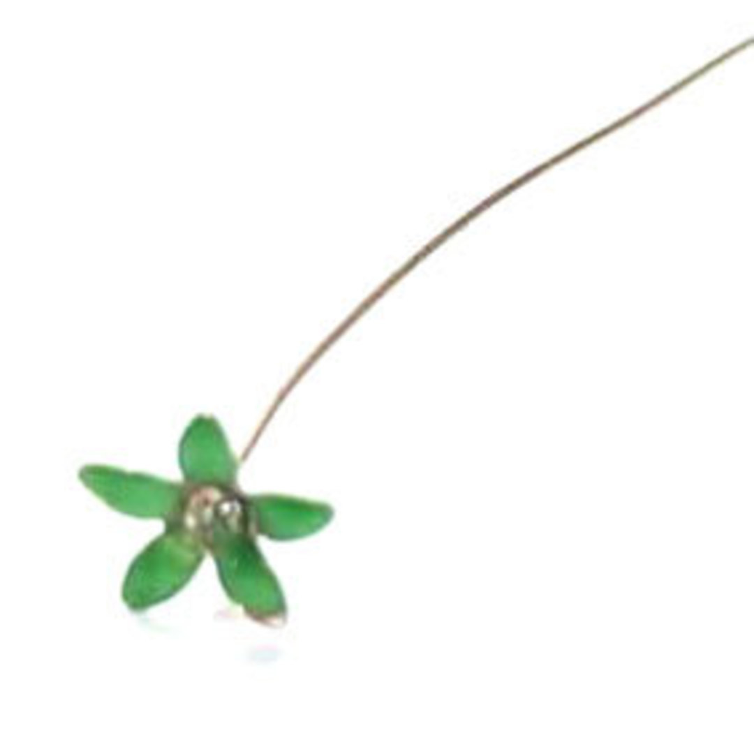 Extra Long (75mm) Headpin (20g) - Antique silver with green diamante flower image 0