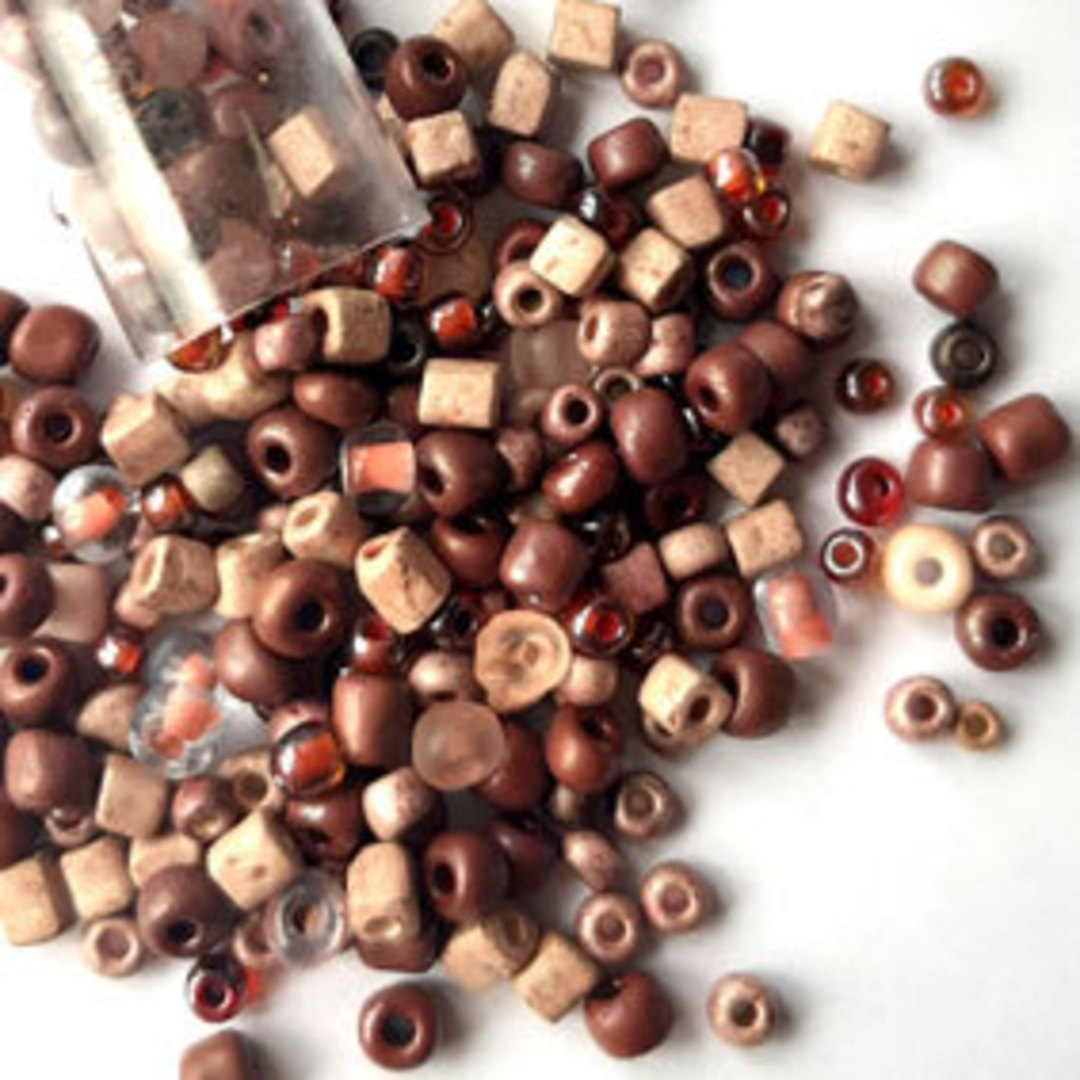 Seed Bead Mix, 25 grams - PEACHY BROWN image 0