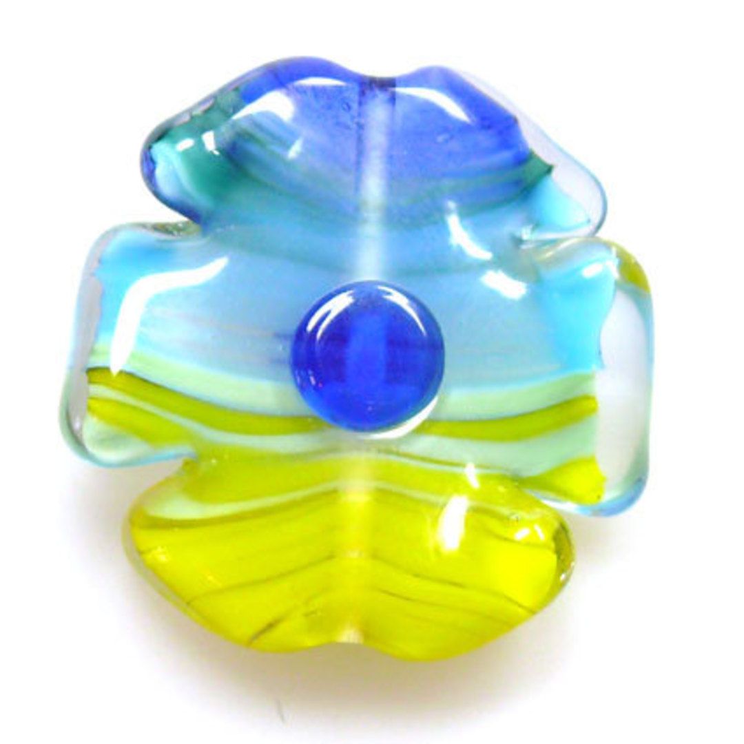 Czech Lampwork, Flat Twisted Disc, Yellow and Blue image 0