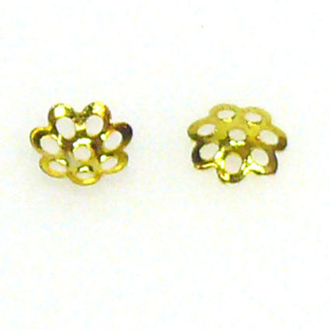 Gold Bead Cap, 6mm, flower pattern image 0