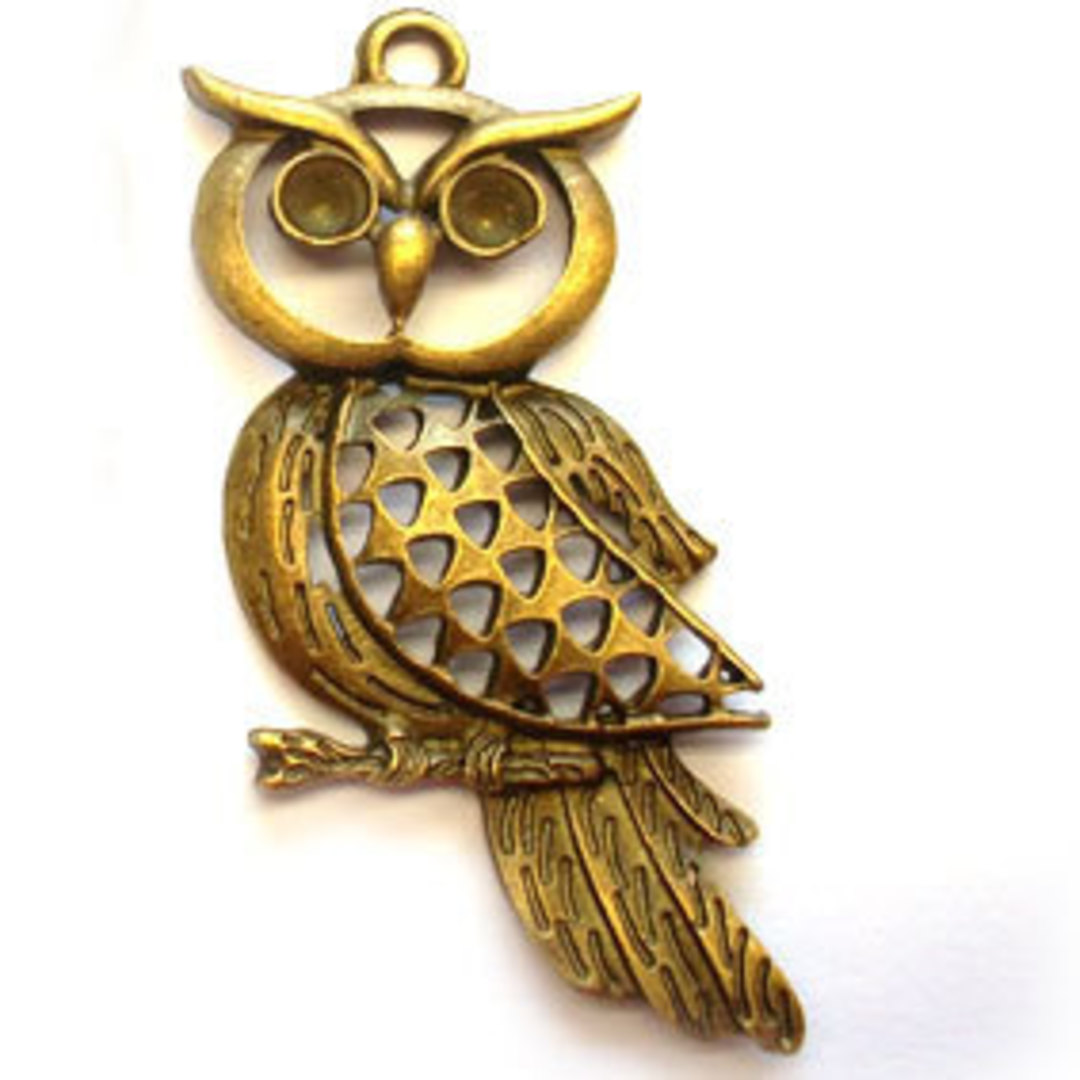 Metal Charm 46: Large Owl (24mm x 55mm) - brass image 0