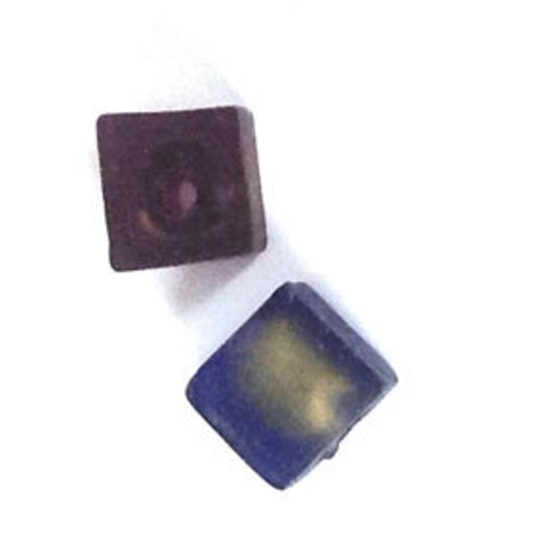 Chinese Lampwork Cube (7mm): Frosted tanzanite, gold lining image 0