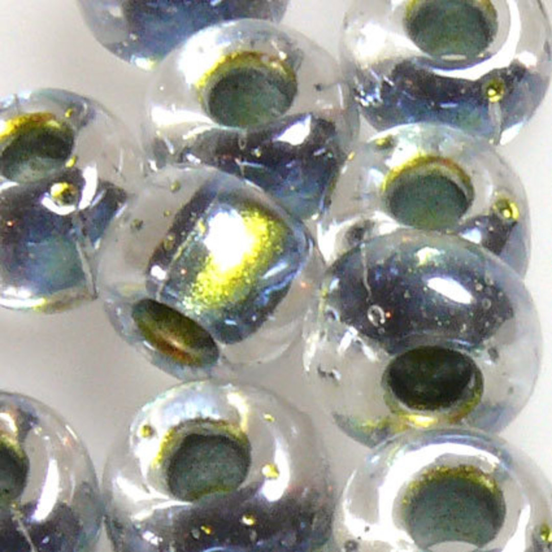 Miyuki size 2 round: 750 - Gold/Green Shimmer centre, clear outer (7 grams) image 0