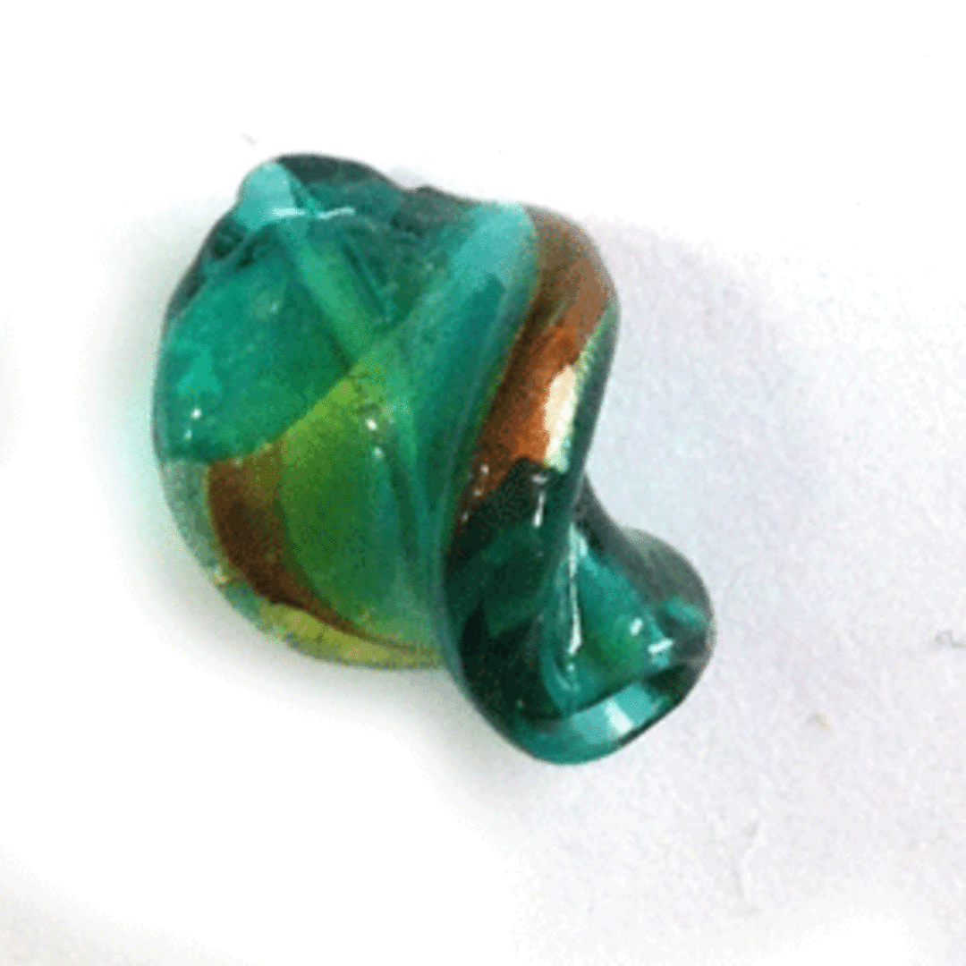 Chinese Lampwork Twist (12 x 15mm): Transparent indicolite and amber with silver foil image 0