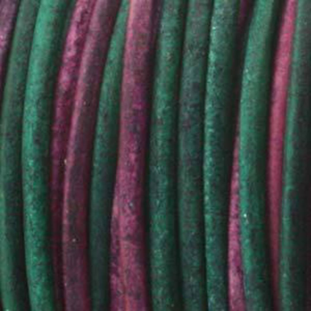 1mm leather cord: Varigated dk green/maroon image 0