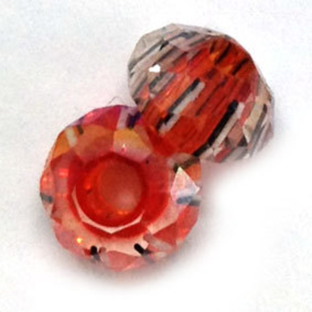 10mm Chinese Lampwork Faceted Rhondelle: Red, with thin black and white stripes image 0