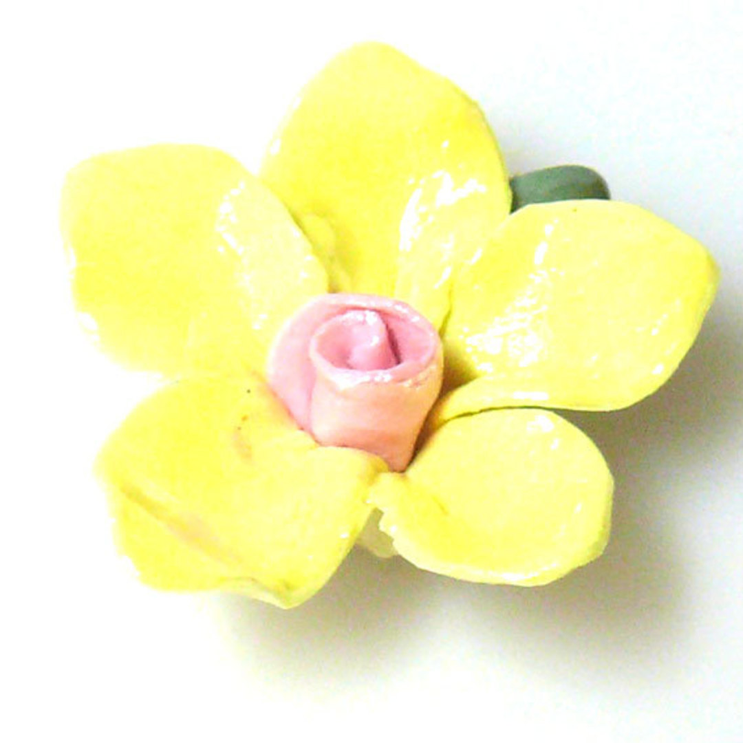 Handmade porcelain 5 petal flower, 35mm: Yellow image 0