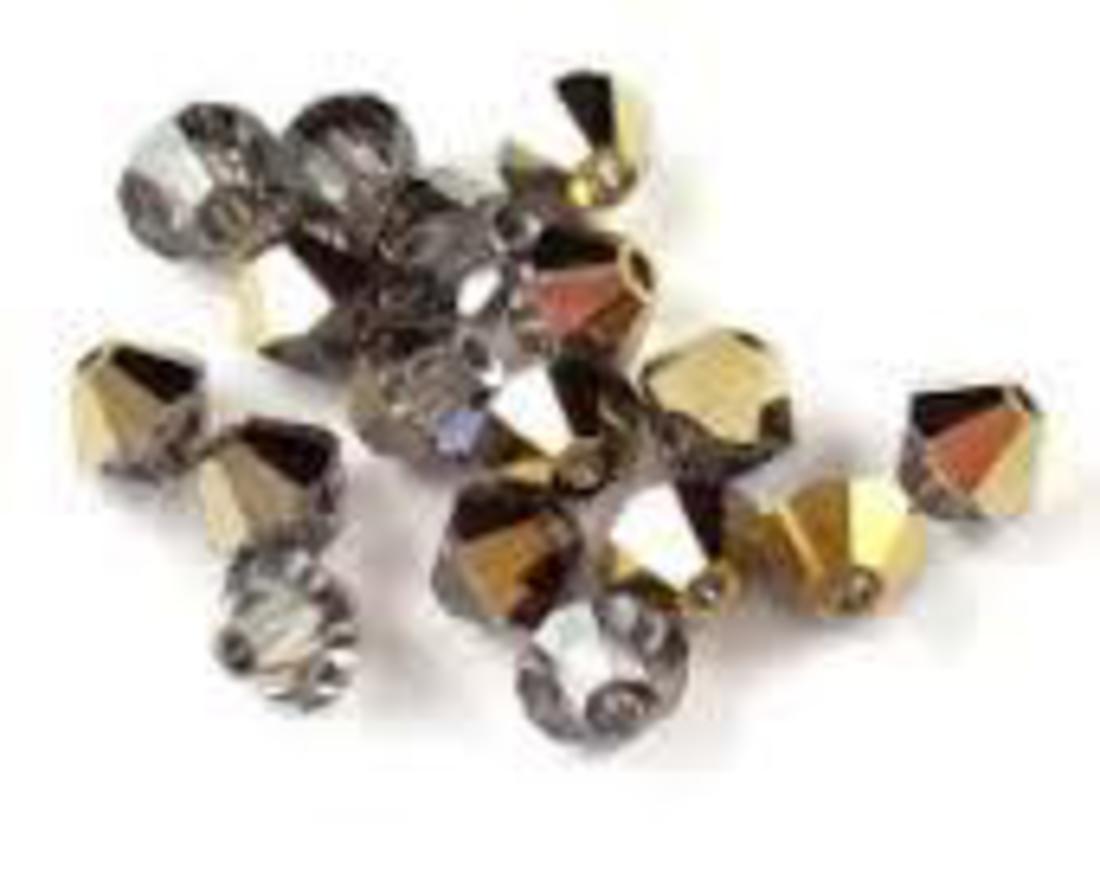 6mm Swarovski Crystal Bicone, Black Diamond/Dorado image 0