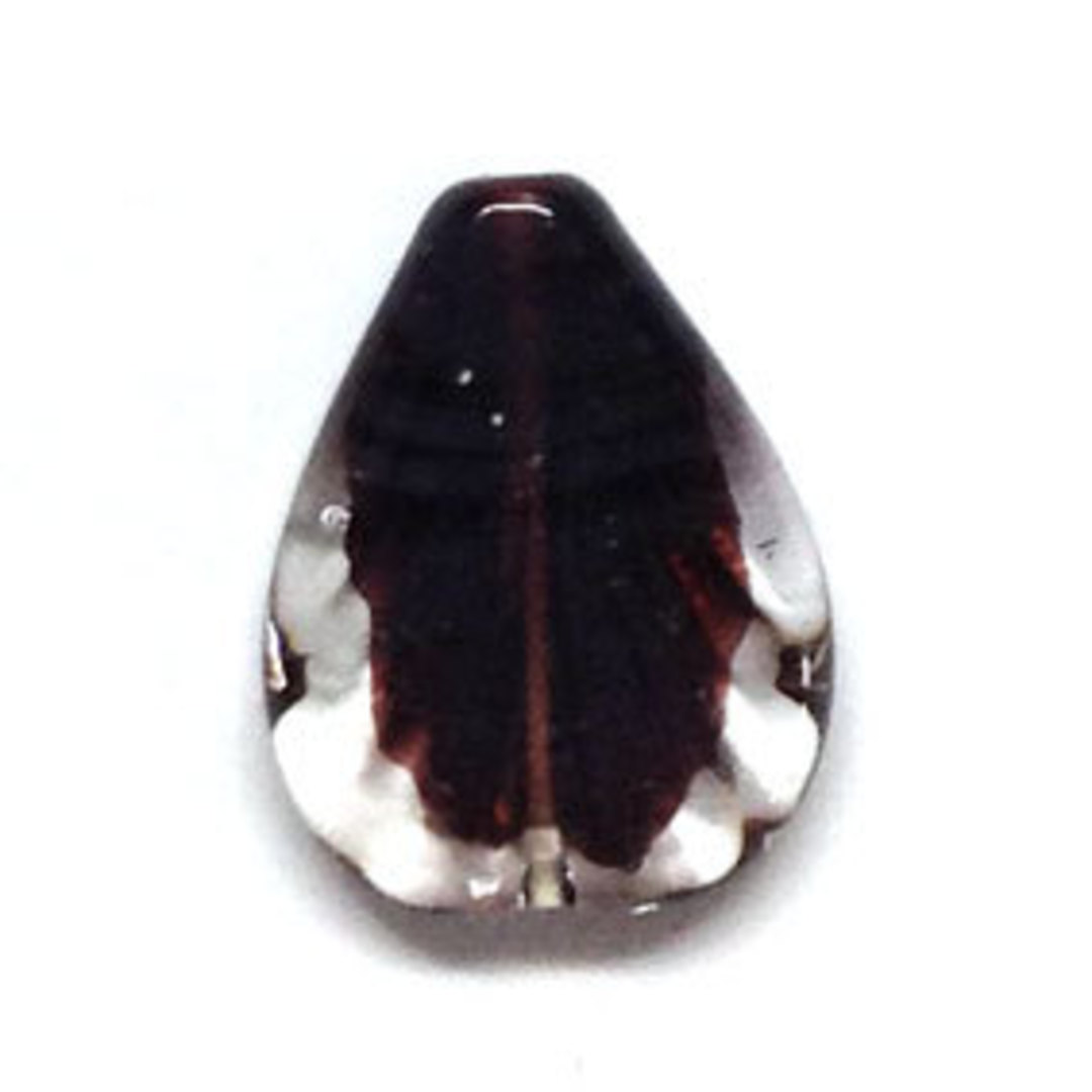 Czech lampwork pear, transparent with dark brown core, fan imprint image 0