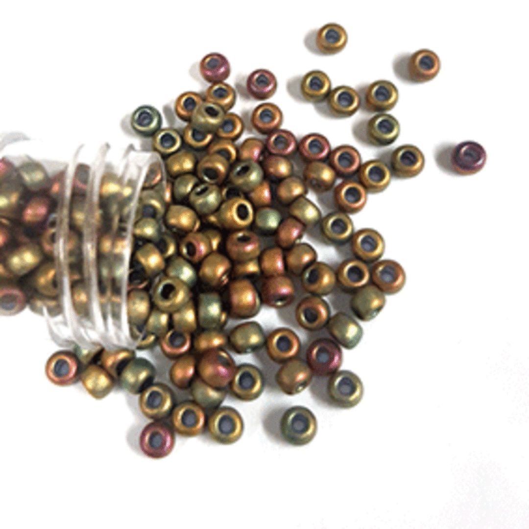 Miyuki size 8 round: F463K - Frosted Olive/Pinky/Bronze Iris (7 grams) image 0