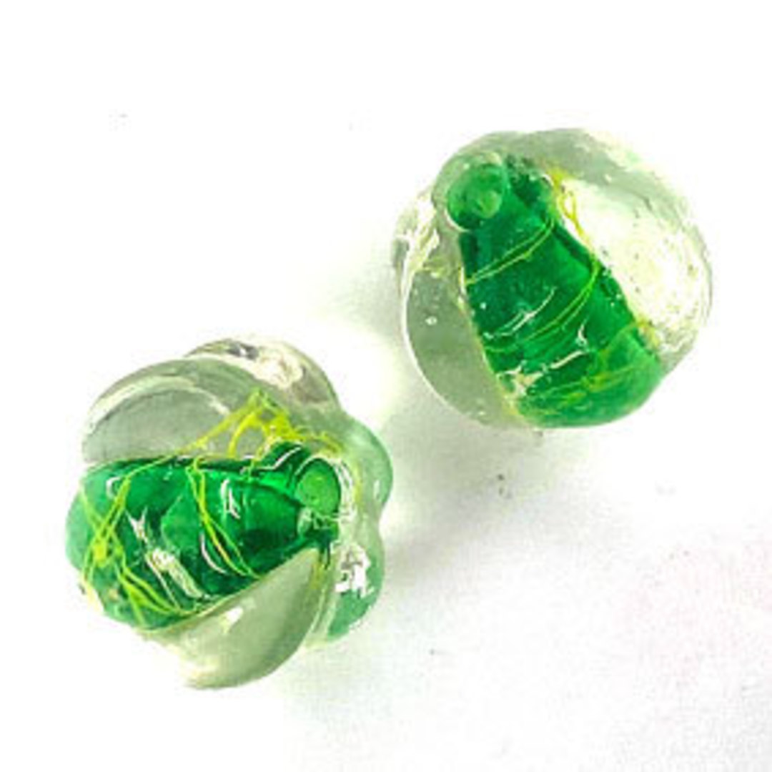 Chinese Lampwork Bead (16mm): Transparent  with green core, pumpkin shape image 0