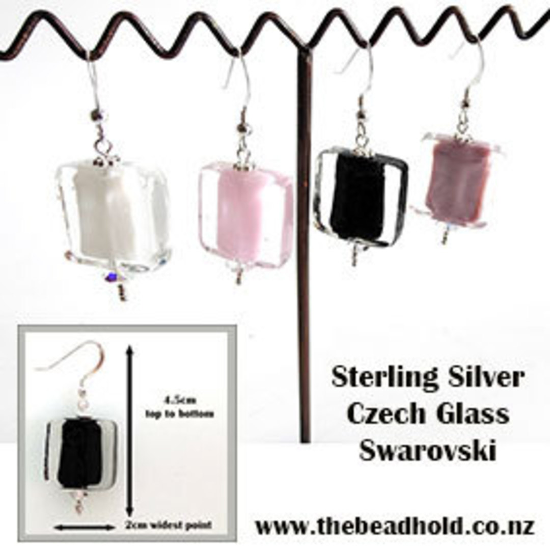 Earring 6: Czech Lampwork - Colour Lined (sterling silver hooks) image 0